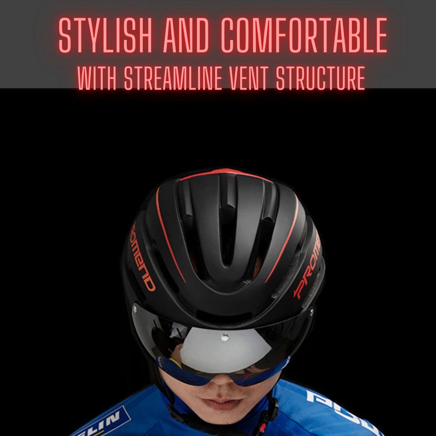 Bike Helmet With Led Lights. Detachable Magnetic Sun Goggles. Rechargeable, Comfortable. 9 Modes For Tail Lights. Shock Proof Cushioning.