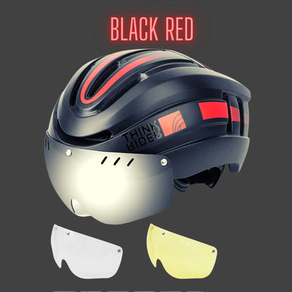 Bike Helmet With Led Lights. Detachable Magnetic Sun Goggles. Rechargeable, Comfortable. 9 Modes For Tail Lights. Shock Proof Cushioning.