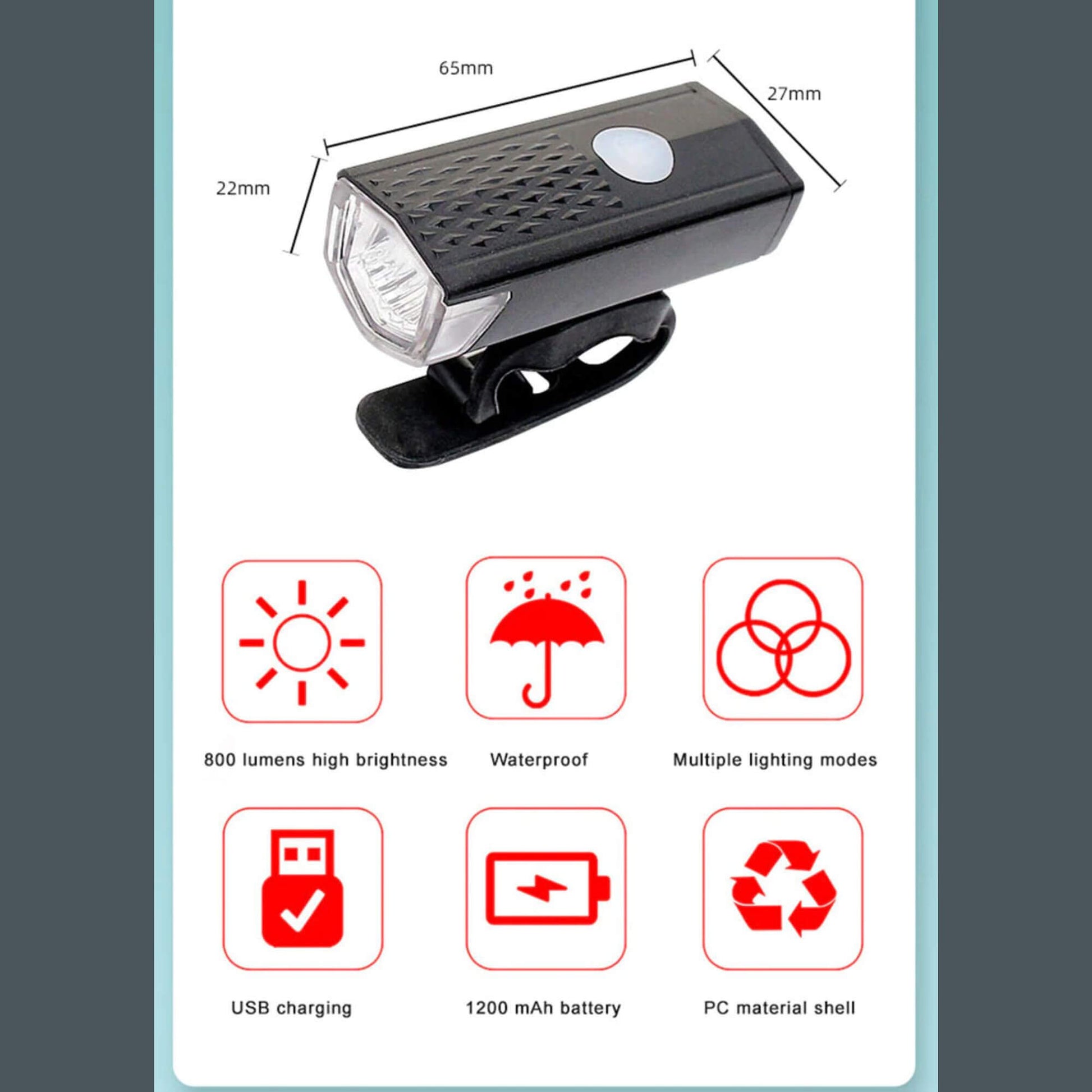 Bicycle Front Light - measurements 